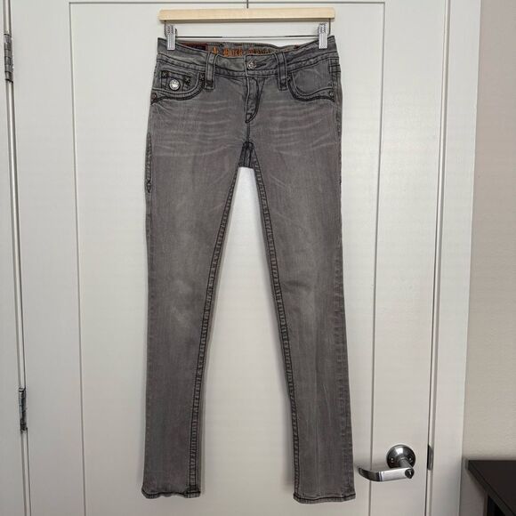 Rock Revival Celine Skinny Jeans Women 28 Gray Low Rise Embellished Denim Grunge - Picture 1 of 16